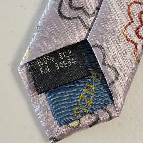 Renzo 100% Silk Lavender Floral Mens Neck Tie 58X4 Purple Silky Flowers - Picture 6 of 7